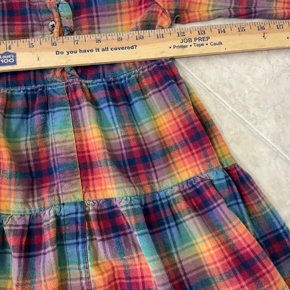 Ruffle Butts Girls Plaid Dress Tunic Size 5 Long Sleeve Ruffles Orange Blue Fall - Picture 8 of 9